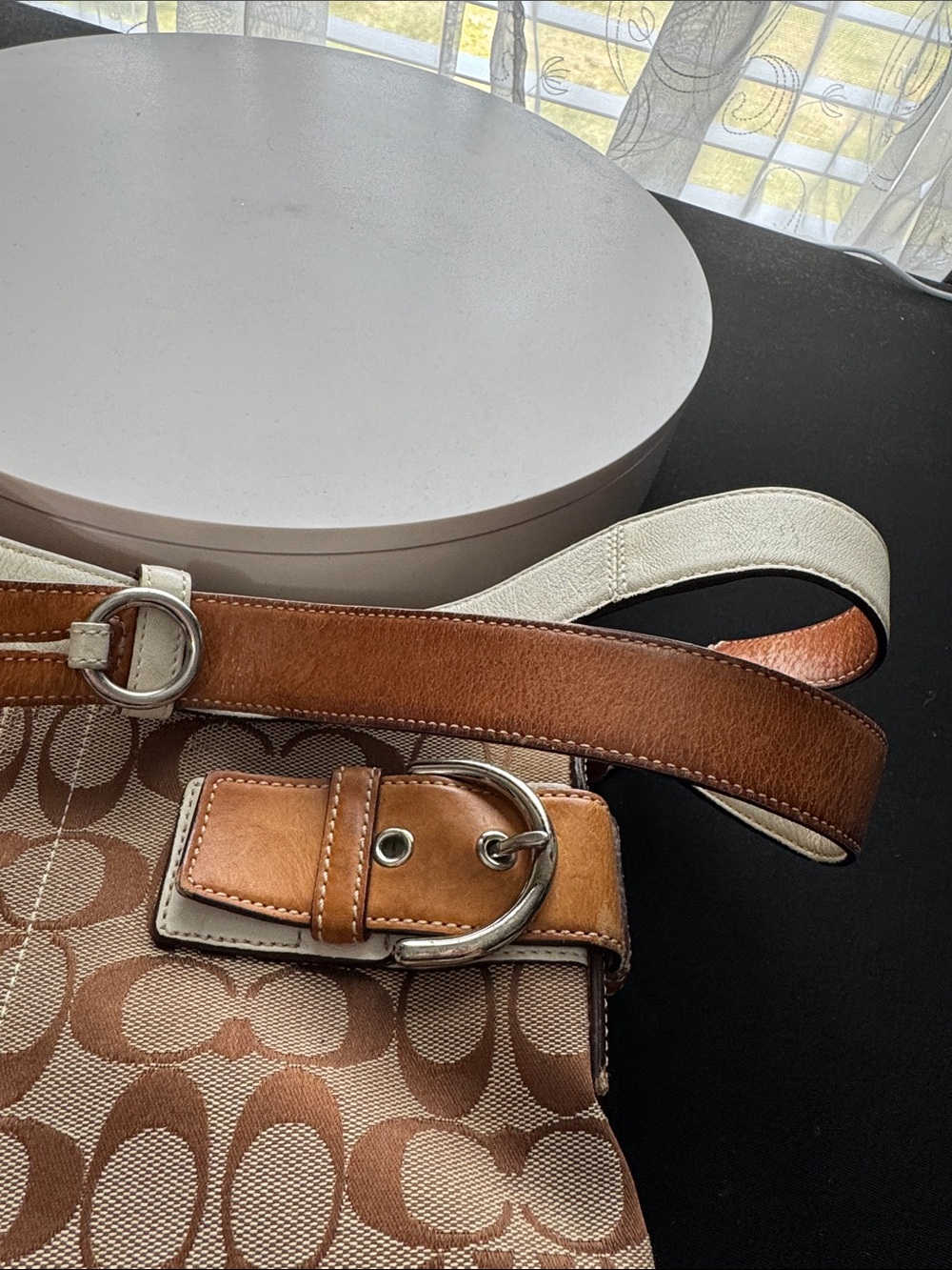 Coach Brown Signature Canvas Shoulder Bag with Tan and Cream Leather Accents - Picture 12 of 17